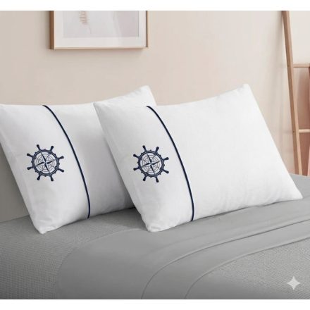 Hímzett Marine Szatén Félpárnahuzat Fehér