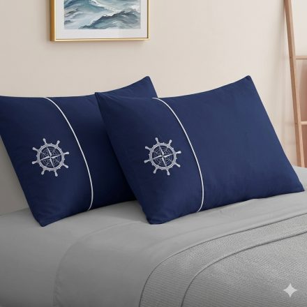 Hímzett Marine Szatén Félpárnahuzat Kék