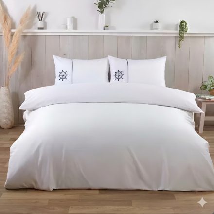 Marine Hímzett Mako Szatén Ágyneműhuzat Garnitúra Fehér